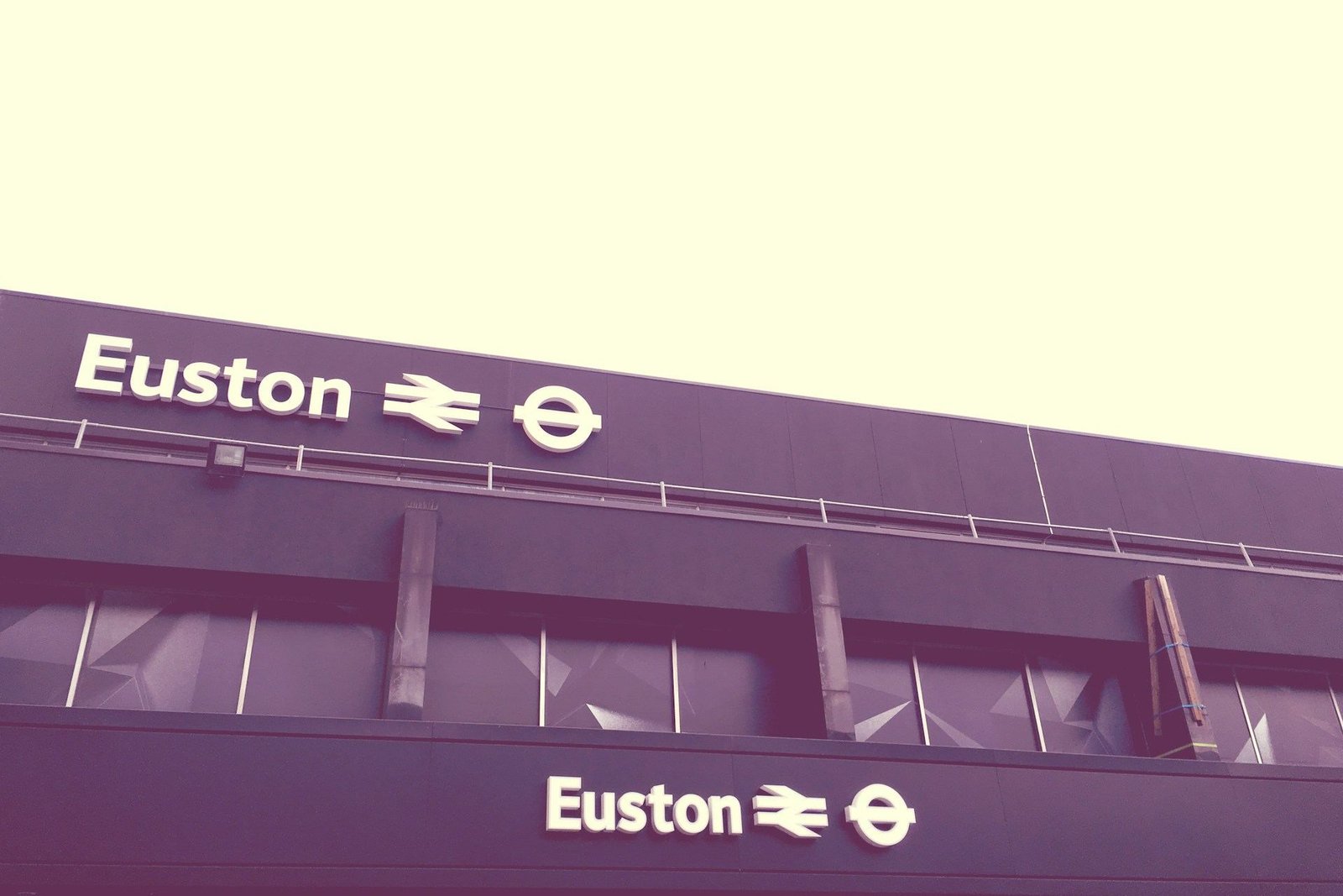 Euston station sign on the front of the building
