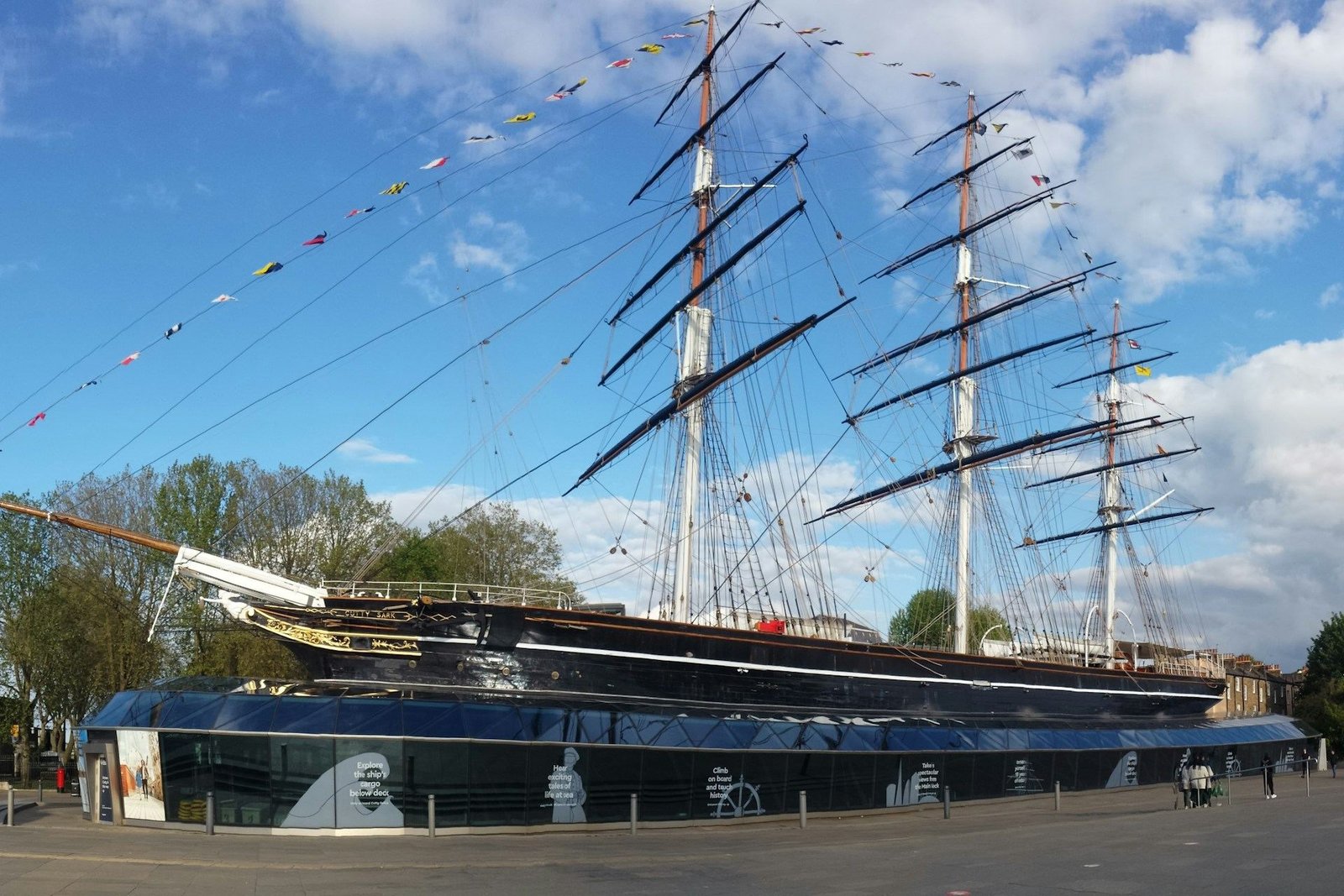 Cutty Sark clipper ship in dry dock at Greenwich