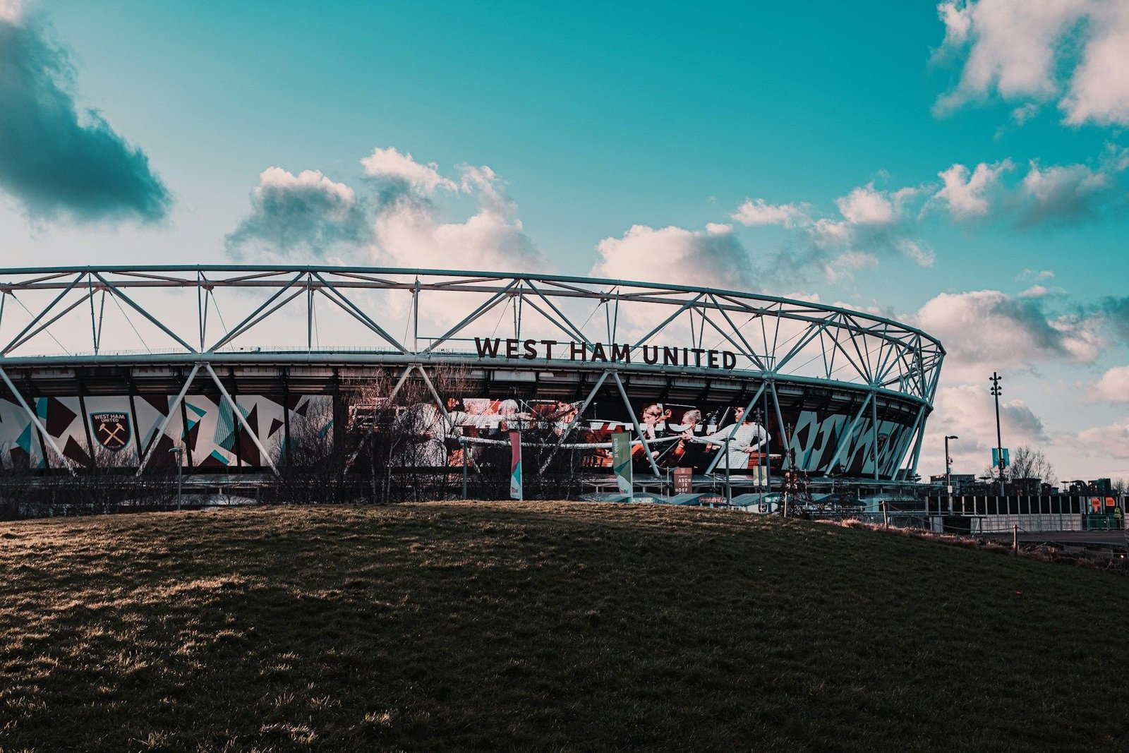 London Stadium, home of West Ham United, under a blue sky
