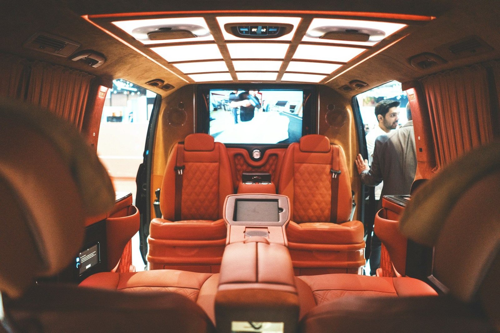 Tan leather captain’s seats inside a Mercedes V-Class