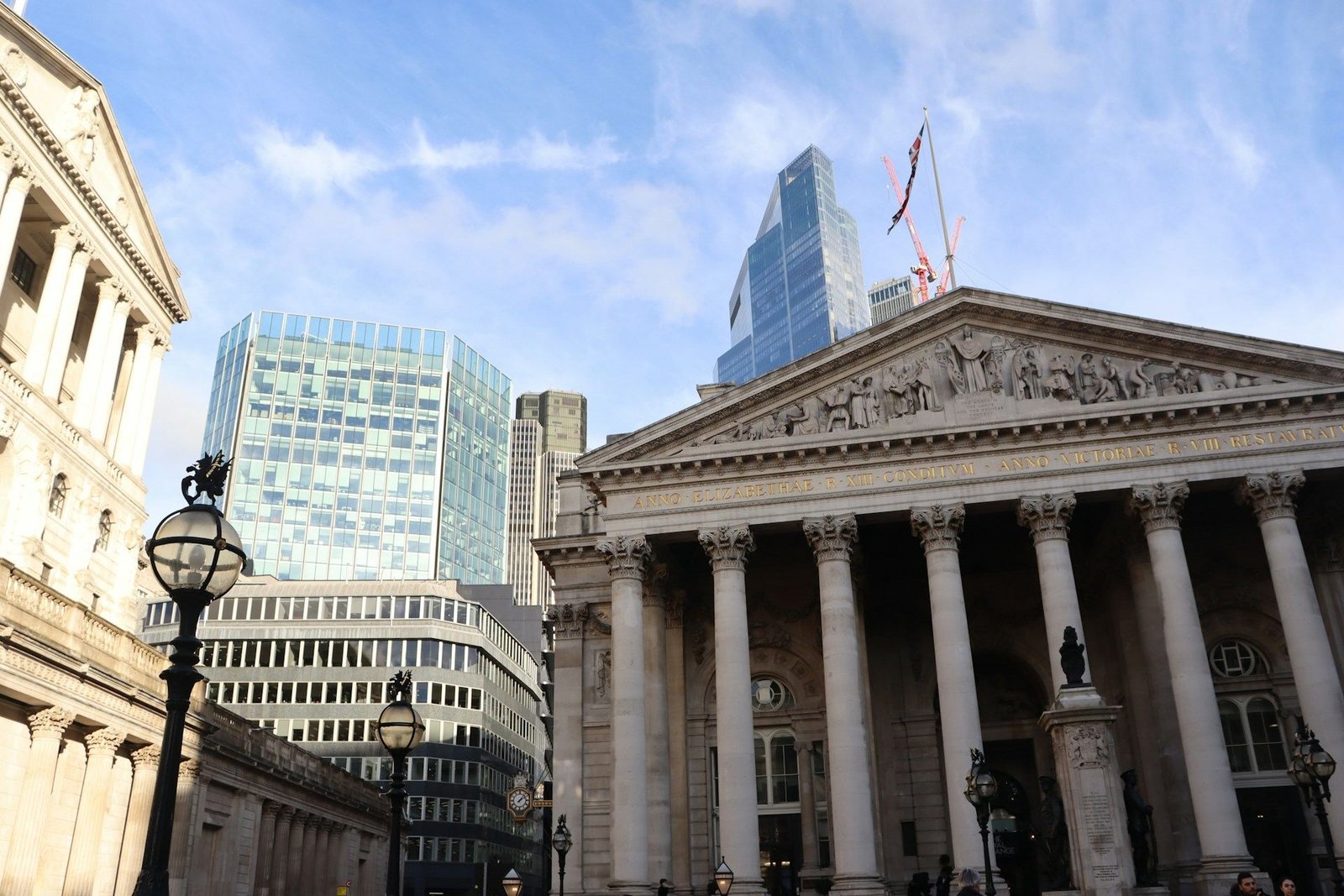 Royal Exchange portico with modern towers behind