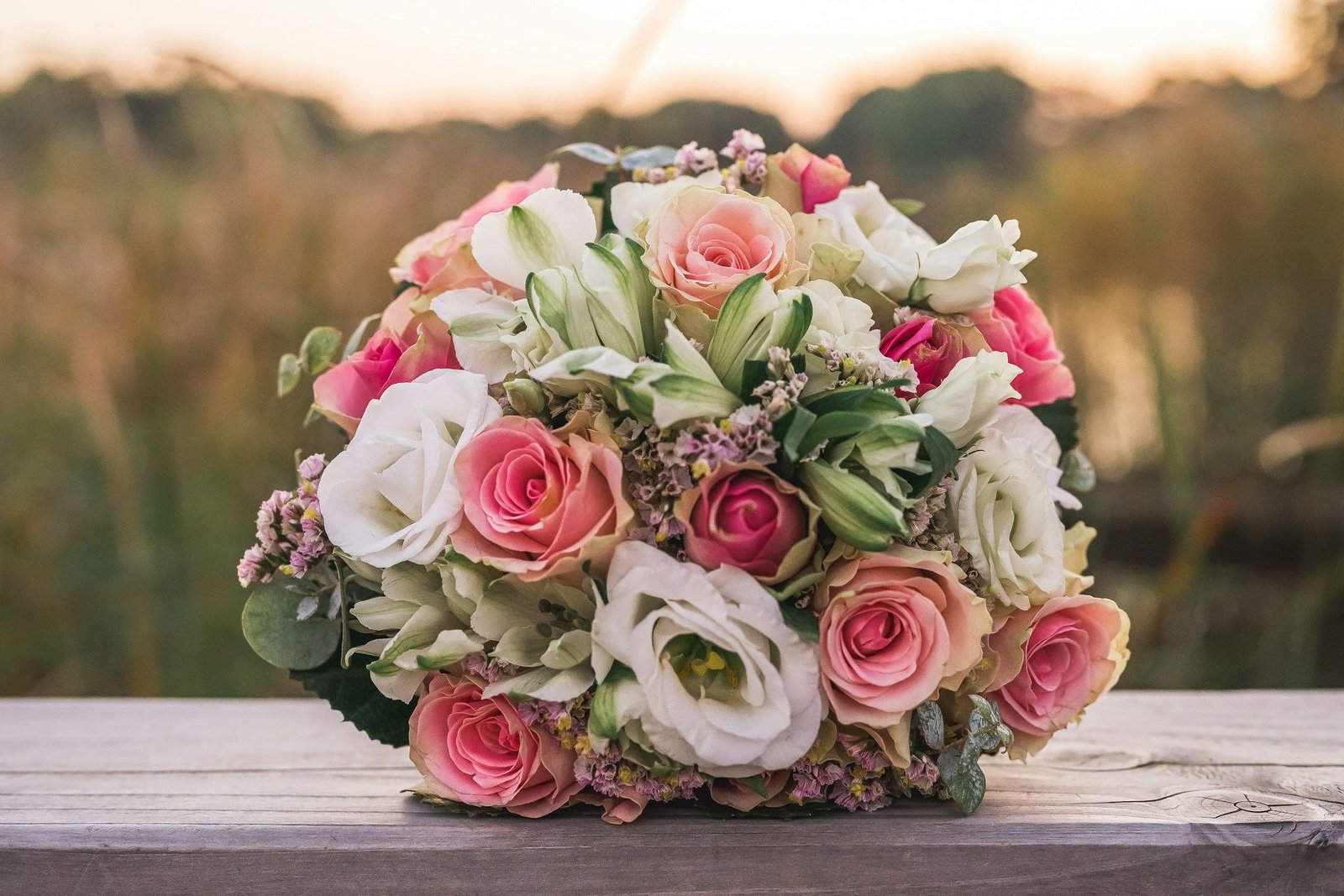 Bridal bouquet of pink and white roses
